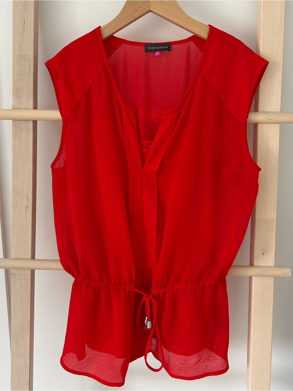 Vince Camuto Bright Red Sleeveless Drawstring Peplum Top